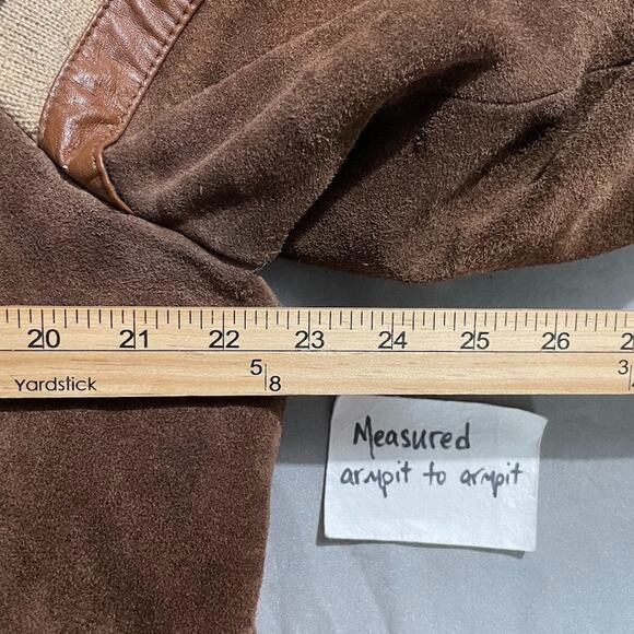 Vintage Brown Suede Leather Bomber Jacket Mens Size 42 Retro 70s 80s Coat Fur - Picture 11 of 14